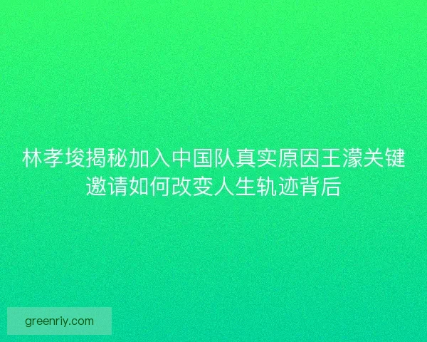 林孝埈揭秘加入中国队真实原因王濛关键邀请如何改变人生轨迹背后